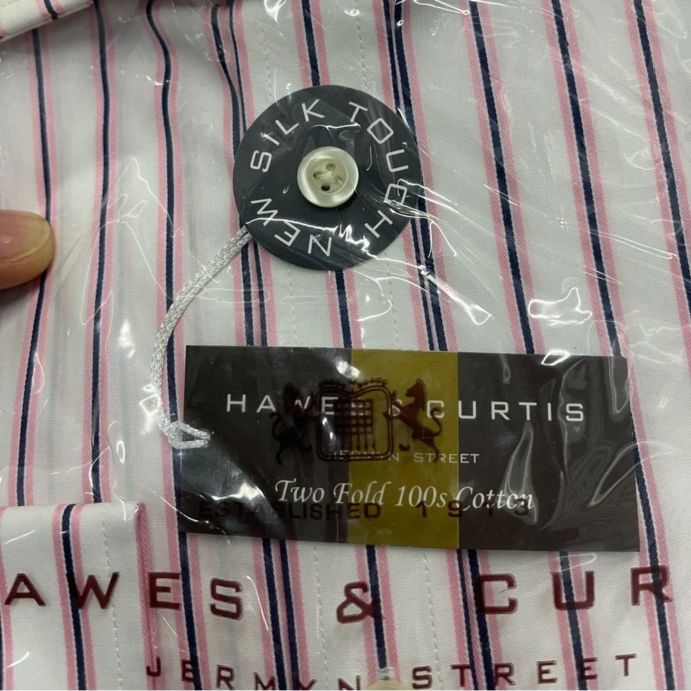 Hawes and Curtis Pink/Navy stripe dress shirt Sz 15.5 - Picture 3 of 7